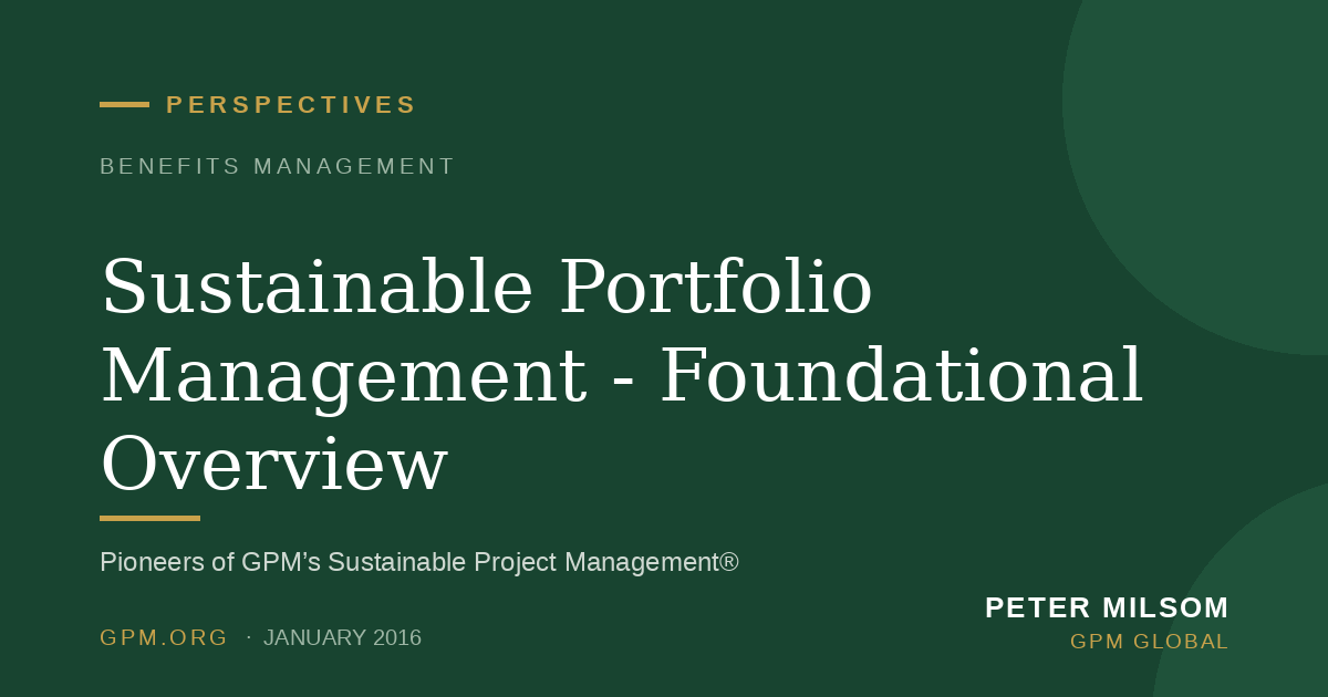 Sustainable Portfolio Management - Foundational Overview
