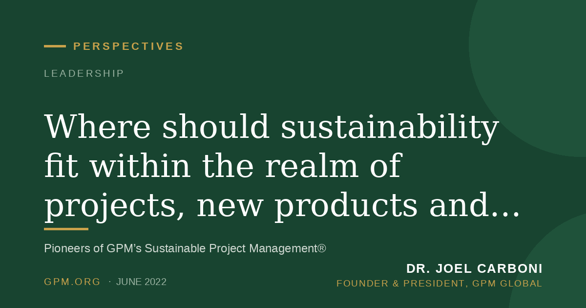 Where should sustainability fit within the realm of projects, new products and service delivery?